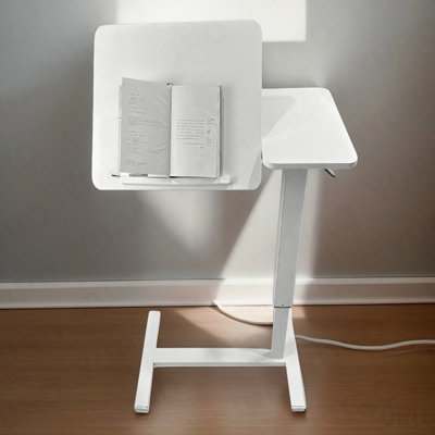 Overbed Bedside Desk - Mobile Rolling Laptop Stand, Height Adjustable - White