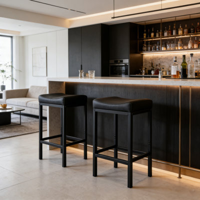 Ensemble de 2 tabourets de bar de 24 po sans dossier avec siège en cuir souple pour comptoir d'îlot de cuisine moderne