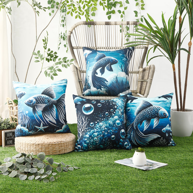 Indoor / Outdoor Animal Print Blue Square Cushion Cover
