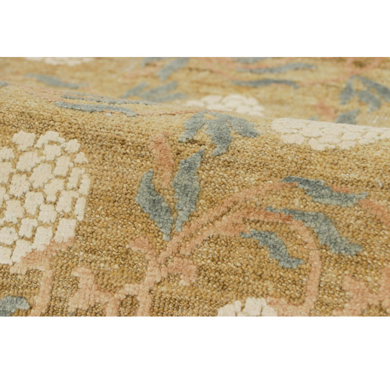 Rug & Kilim’S Oversized Block Print Rug In Gold With Cream Floral Patterns, Rectangle 10' x 14'