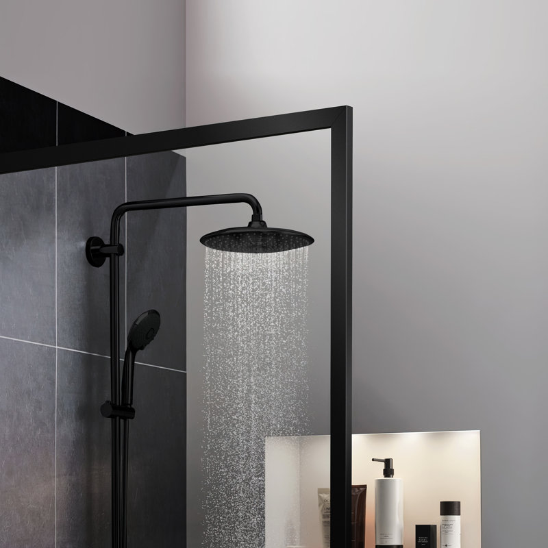 Welle 74 In. X 34 In. Framed Fixed Shower Screen Door In Matte Black With 5/16" (8Mm) Tempered Clear Glass, Clear