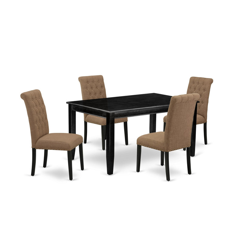 Ensemble de salle à manger rectangulaire en bois massif 5 pièces pour 4 personnes, Noir, Sable clair