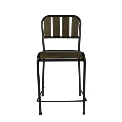 Chaise de comptoir en bois massif récupéré 37,25 po Eckard en brun avec structure en métal noir