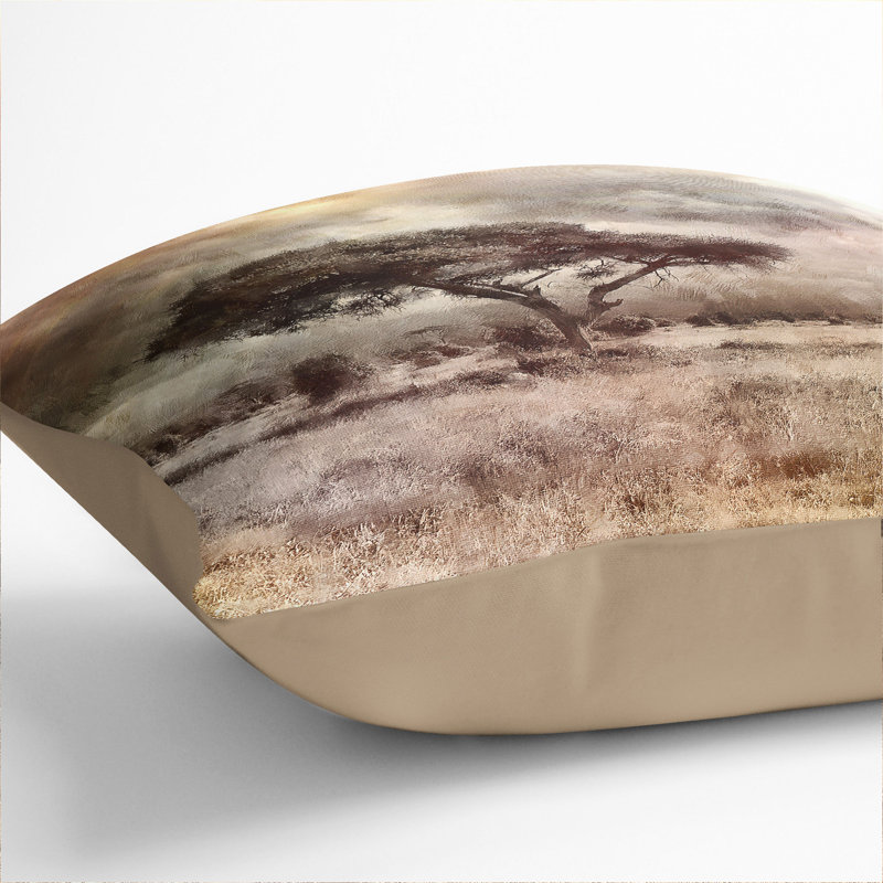 Trees In Africa Painting Square Throw Cushion, Stone, 55cm H x 55cm W x 20cm D