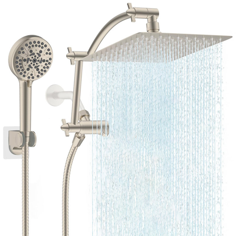 12'' Rain Shower Head, Handheld Showerhead With 16'' Adjustable Arc-Shaped Extension Arm, 10 Sprays, 71'' Hose