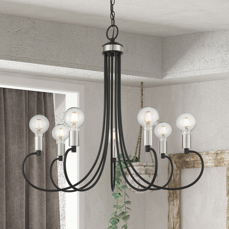 Lustre classique à 7 lumières de style bougie Hitterdal, Noir, 5 lumières