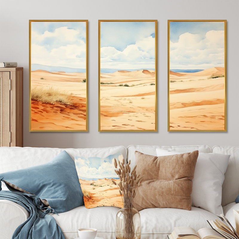 Paysage désertique de dunes de sable en Afrique V - Art mural désert, Cadre flottant doré, H 28 po x l 36 po x P 1 po