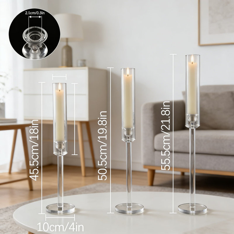 Acrylic Hurricane Candle Holders Set For Table Centerpiece Decor, Clear Candlestick Holders With Removable Tubes For Wedding, Party, And Dining Room