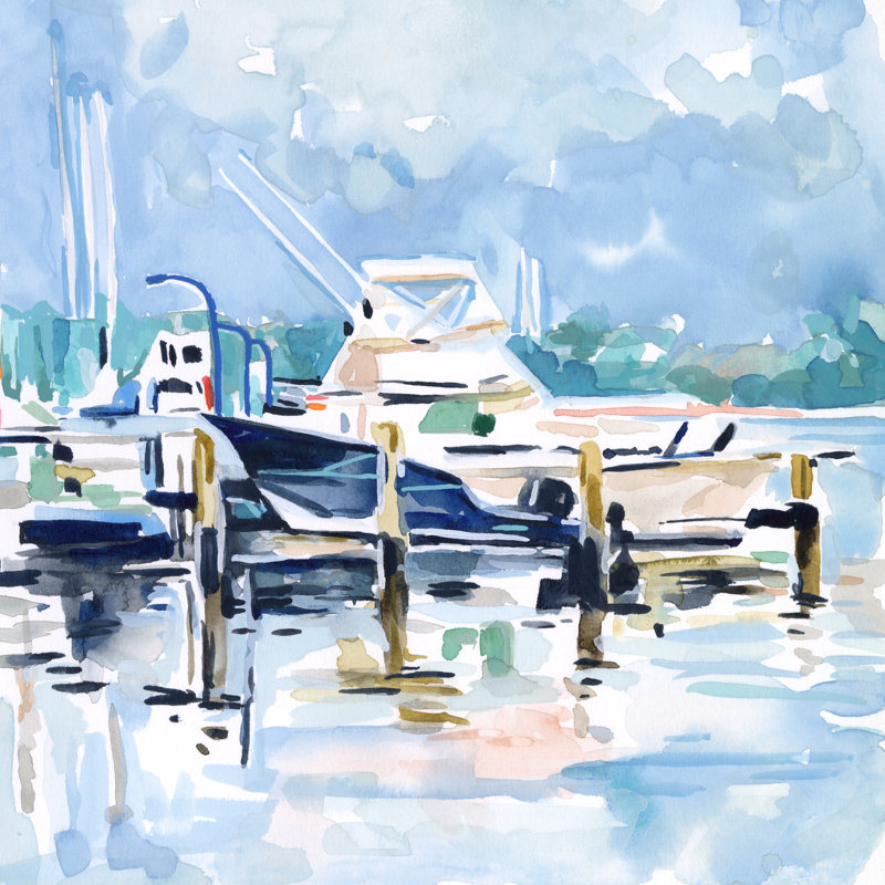 Watercolor Marina II by Emma Scarvey - Wrapped Canvas Painting, 76cm H x 76cm W