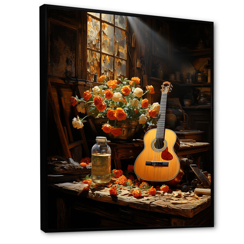Guitare Country Country en brun rustique, H 32 po x l 16 po x P 1 po, Cadre flottant noir