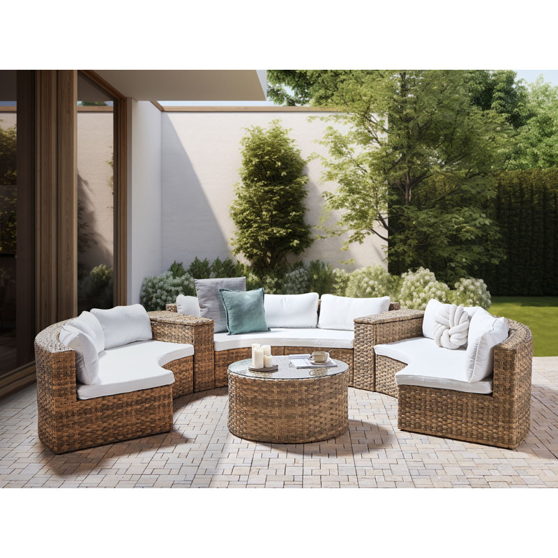 9 Seater Garden Lounge Light Brown Nebeyu