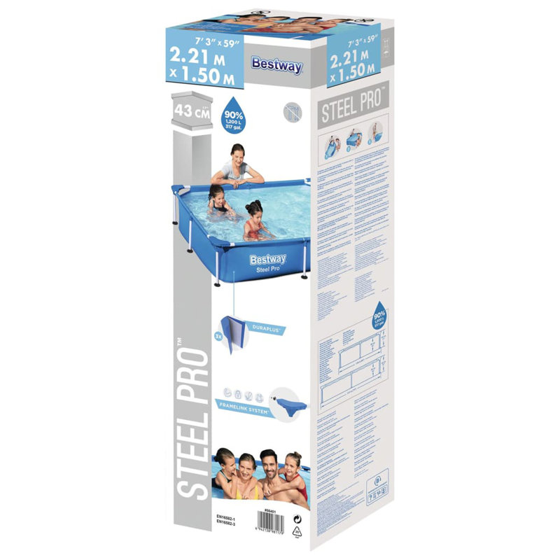 Bestway Steel Pro Swimming Pool, 221 cm L x 150 cm W x 43 cm H