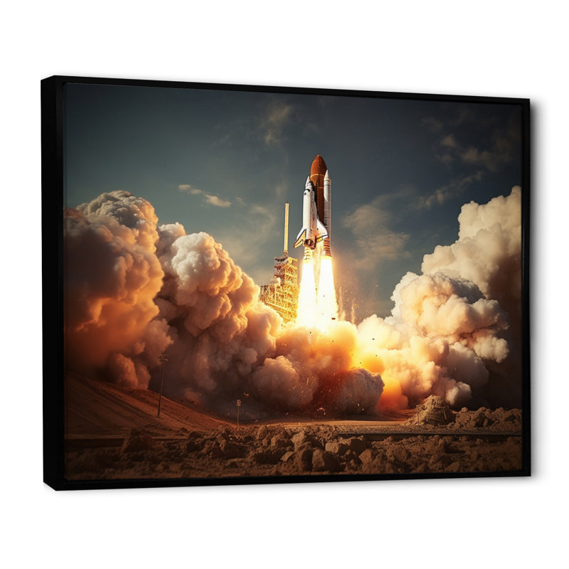 " Space Shuttle Epic Launch II ", Black Floater Framed, 24" H x 32" W x 1" D