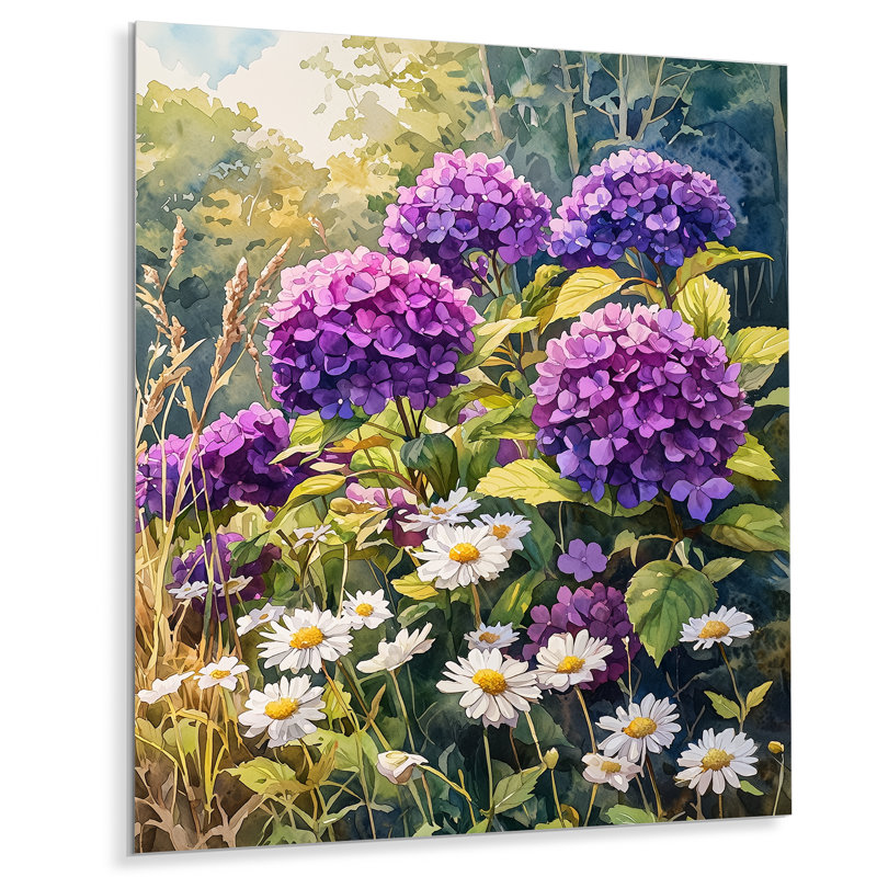 Hortensias dans le jardin de campagne - hydrangées, impression murale en métal, H 40 po x l 30 po