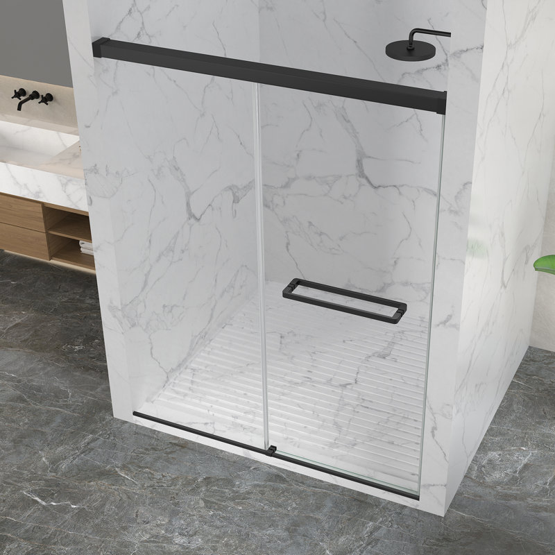 Ward Series 76 In. X 56-60 In. Frameless Sliding Shower Door In Matte Black With 3/8" (10Mm) Tempered Clear Glass