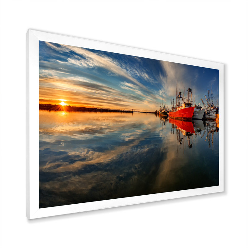 Coucher de soleil sur la rivière Sunset, H 24 po x l 36 po x P 1 po, Toile blanche avec cadre photo