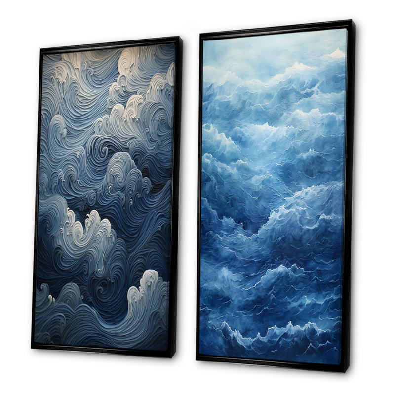 Ensemble de 2 décorations murales Coastal Wave, Cadre flottant noir, H 28 po x l 25 po