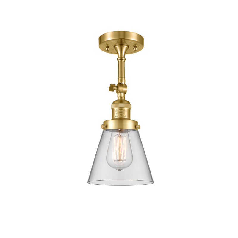Applique murale 1 lumière Cone, Ampoule incandescente rétro 60 watts, Clair, Or satiné