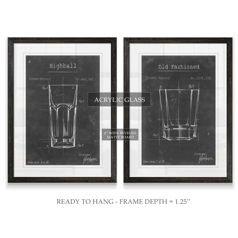 «Barware Blueprint I» par Antonyus Bunjamin (Abe) - ensemble de 2 reproductions d'art encadrées, H 24 po x l 18 po, Ébène