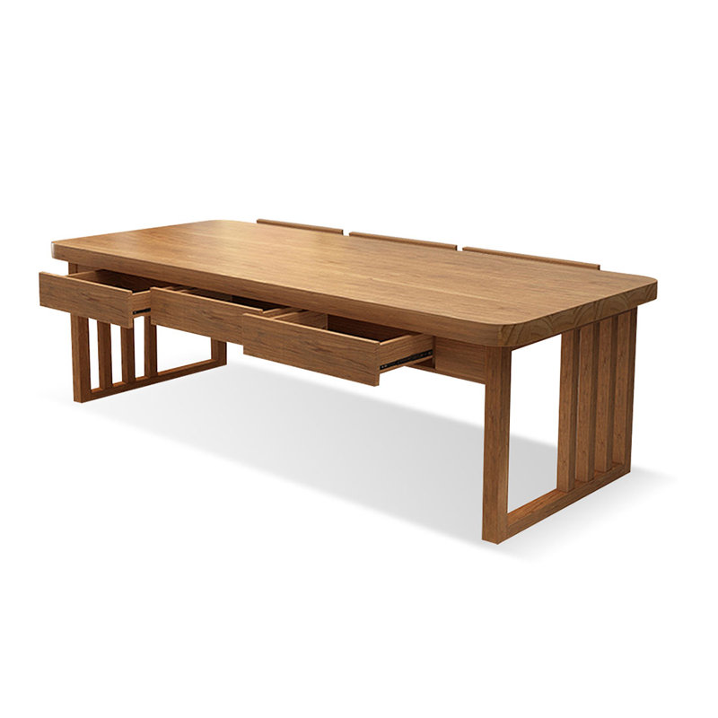 Bureau rectangulaire brun en bois massif avec 6 tiroirs, H 29,53 po x l 78,74 po x P 31,5 po