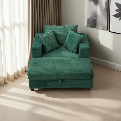 Modern Chaise Lounge Chair With Detachable Storage Ottoman And 2 Pillows, Deep-seat Upholstered Sleeper For Living Room
