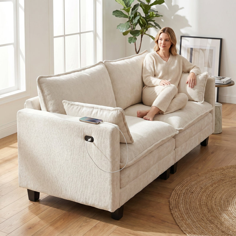 Causeuse Loveseat, Beige / Blanc