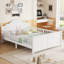 Lit double pour enfants, lit plateforme double en bois avec tête et pied de lit, blanc-914496149-914496148