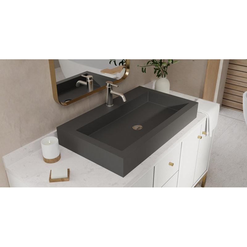 Badeloft 31.4" x 18.8" Stone Resin Vessel Bathroom Sink WB-05-L-MBLK in Matte Black, Matte Black
