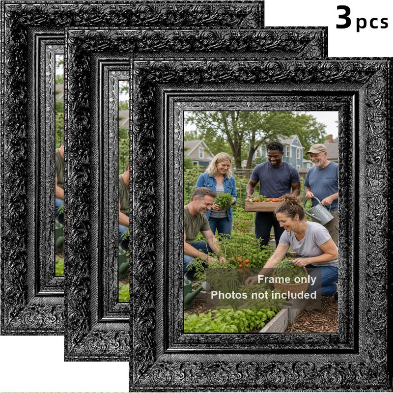 Cadre 3 pièces noir pour photos et décor de hall d'entrée 5 po x 7 po, Black, 3, 5" W x 7" H