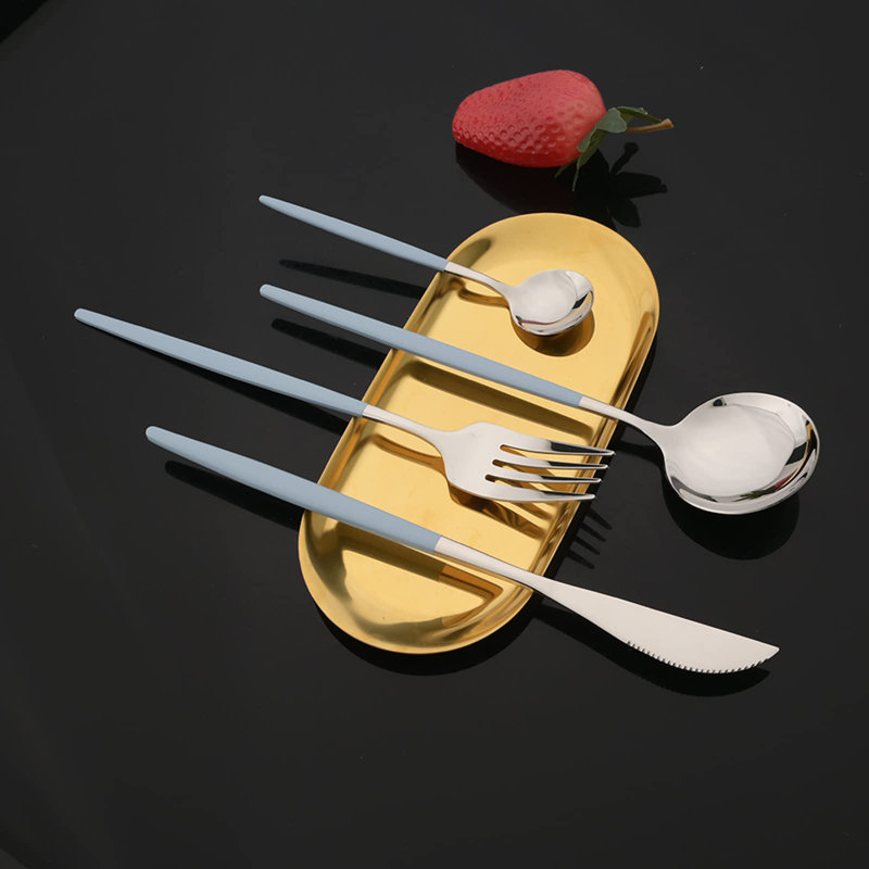 Flatware Serving Set 24 Piece, Haze Blue Silver