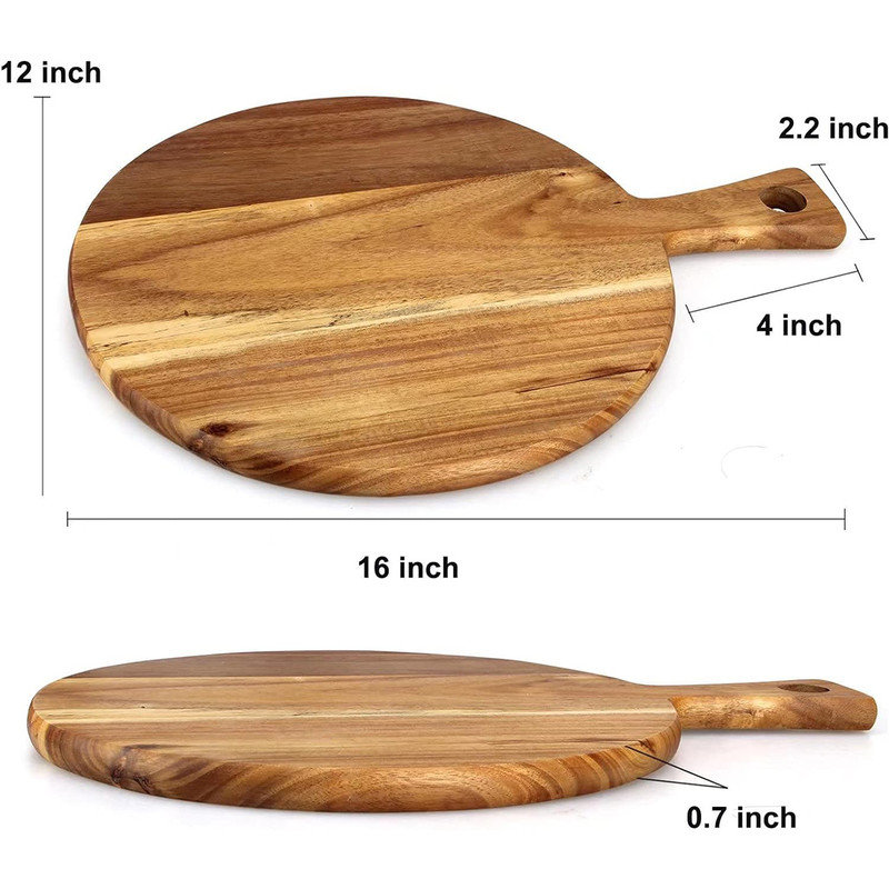 Acacia Wood Round Paddle Cutting Board with Handle