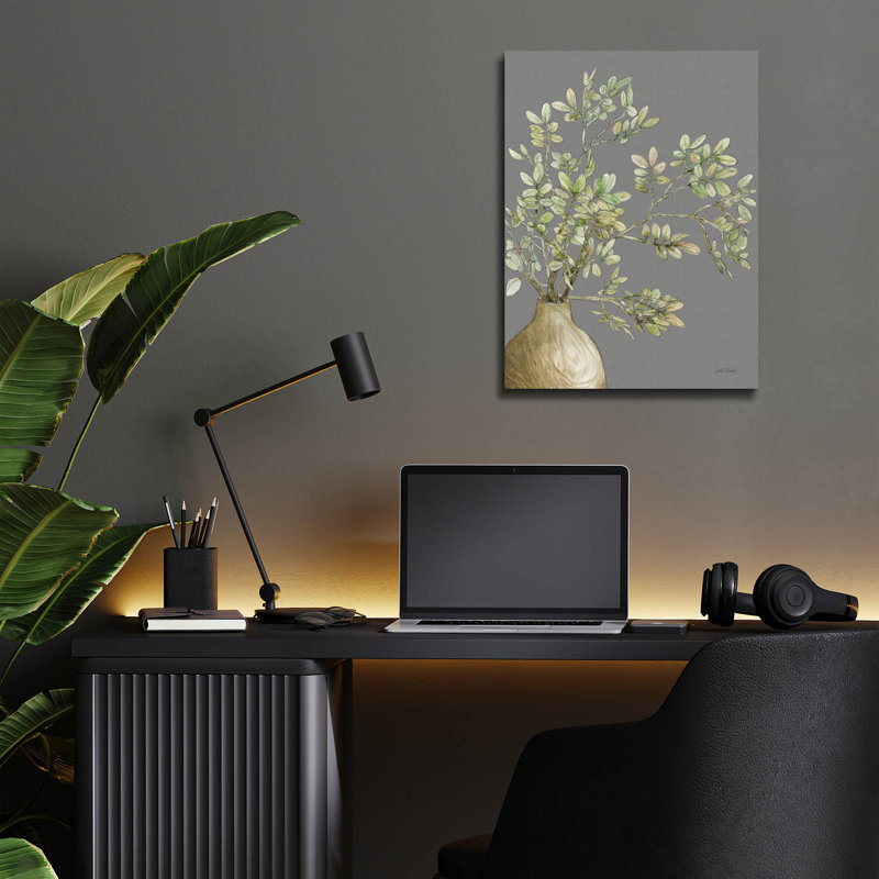 Art mural en verre «Pots de feuilles 1 foncé» par Leslie Trimbach, H 16 po x l 12 po x P 0,13 po