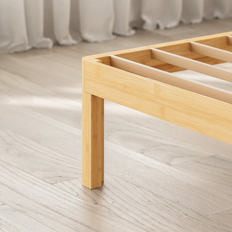 Amylia Solid Wood and Metal Heavy Duty Rayon from Bamboo iron Platform Bed Frame No Box Spring Required, Queen, 18"