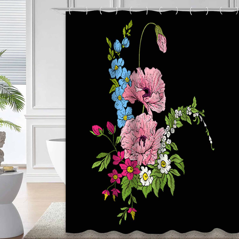 Rideau de douche imperméable à motif floral antique avec 12 crochets, L 72 po x l 72 po