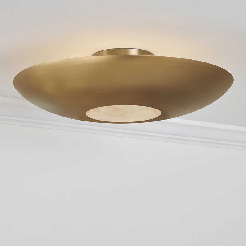 22.5" W x 6" H 1-Light Modern Semi-Flush in Aged Brass with Real Alabaster Diffuser