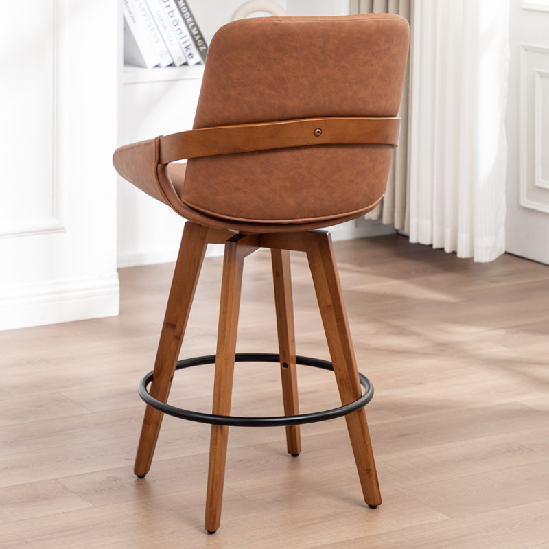 Swivel Upholstered Counter Stool, Brown, 3, Bar Stool (77cm Seat Height)