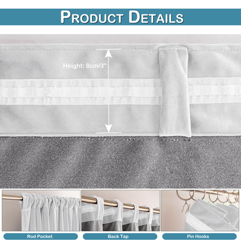 Lauier Velvet Blackout Curtain Pair, 52" W x 84" L, Light Gray