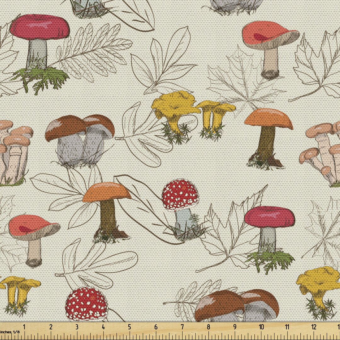 Gewebe als Meterware, Herbstliche Wald Floral, Pilz, Dunkle Koralle Kalb