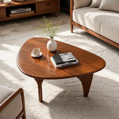 Noguchi Style Oval Coffee Table, 34in Mid-Century Modern Wood Cocktail Table, Stable Triangular Base Accent Center Table for Living Room Apartment Home Decor