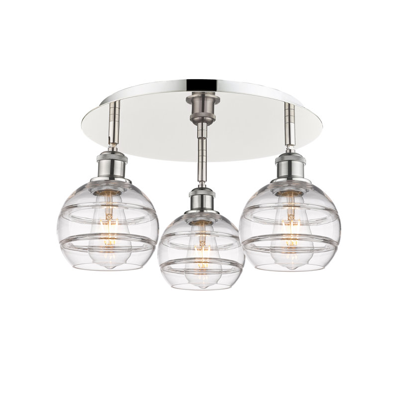 Plafonnier semi-encastré Glassoff, Transparent, Nickel poli, H 8,88 po x l 17,63 po x P 17,63 po