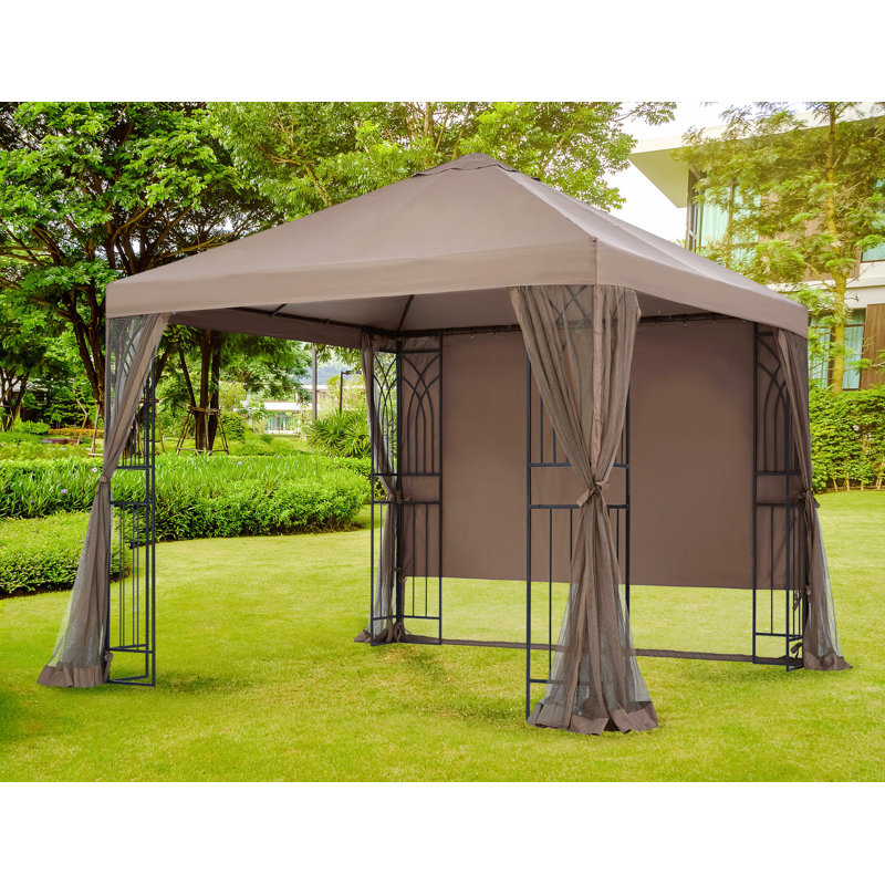 Symphony III 10' x 10' Beige Steel Patio Gazebo with Mosquito Net