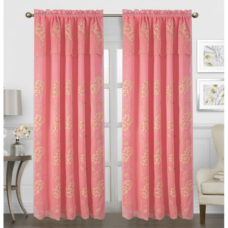 Nila Semi Sheer Curtain Pair, Coral/Gold