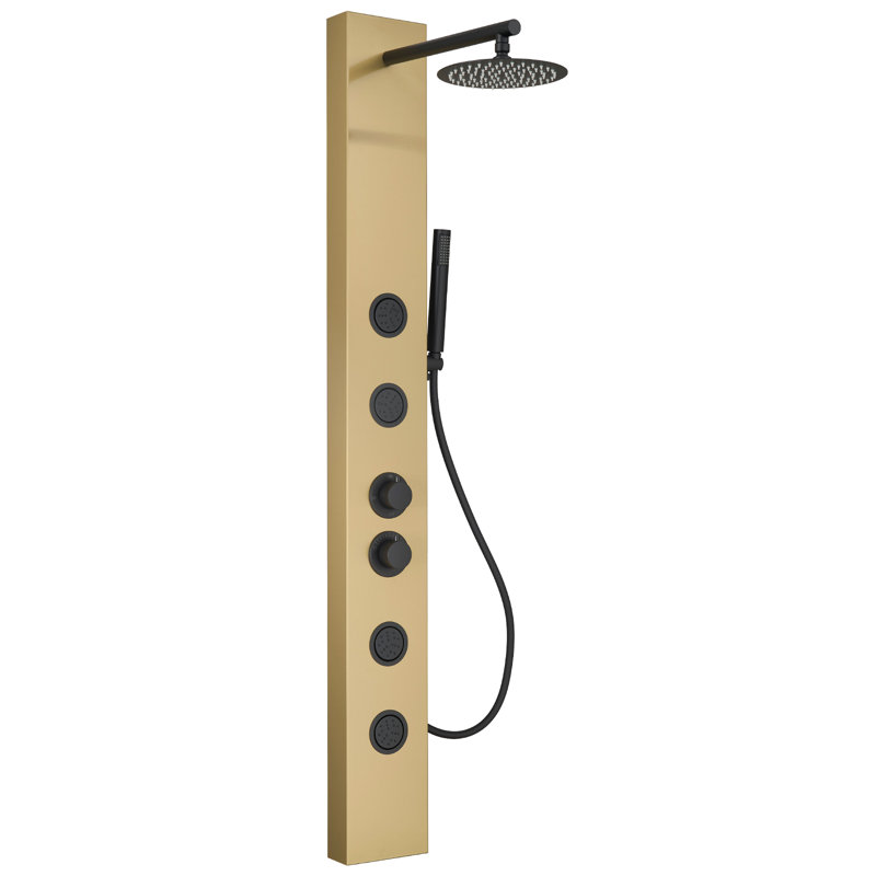 3-way Diverter Shower Tower Panel System with Adjustable Shower Head, Black Gold