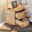 Table d'appoint ronde avec 2 tiroirs dans les tons de bois - Table d'appoint à pieds en métal pour la chambre à coucher, le salon ou le placement final-1378833613