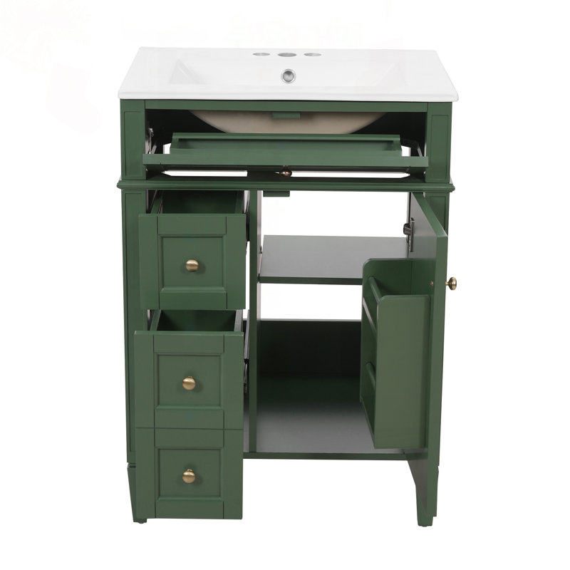 Meuble-lavabo 24 po avec lavabo supérieur, 2 tiroirs et tiroir basculant, Green / Gold