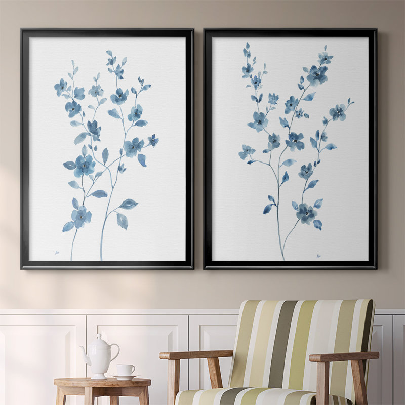 «Blue Blossom I», toile encadrée de qualité supérieure - prête à être accrochée, H 42,5 po x l 61 po x P 1,25 po, Noir