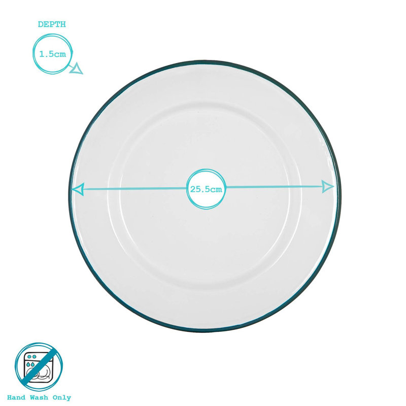 Argon Tableware - White Enamel Dinner Plates - 25.5cm - 6 Colours