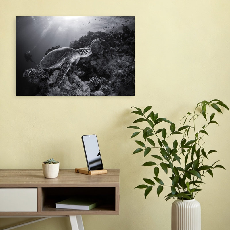 Sunlit Ocean Turtle Abstract Contemporary Turtle Nature Ocean Wall Art Print 1 Piece Wrapped Canvas Wall Art