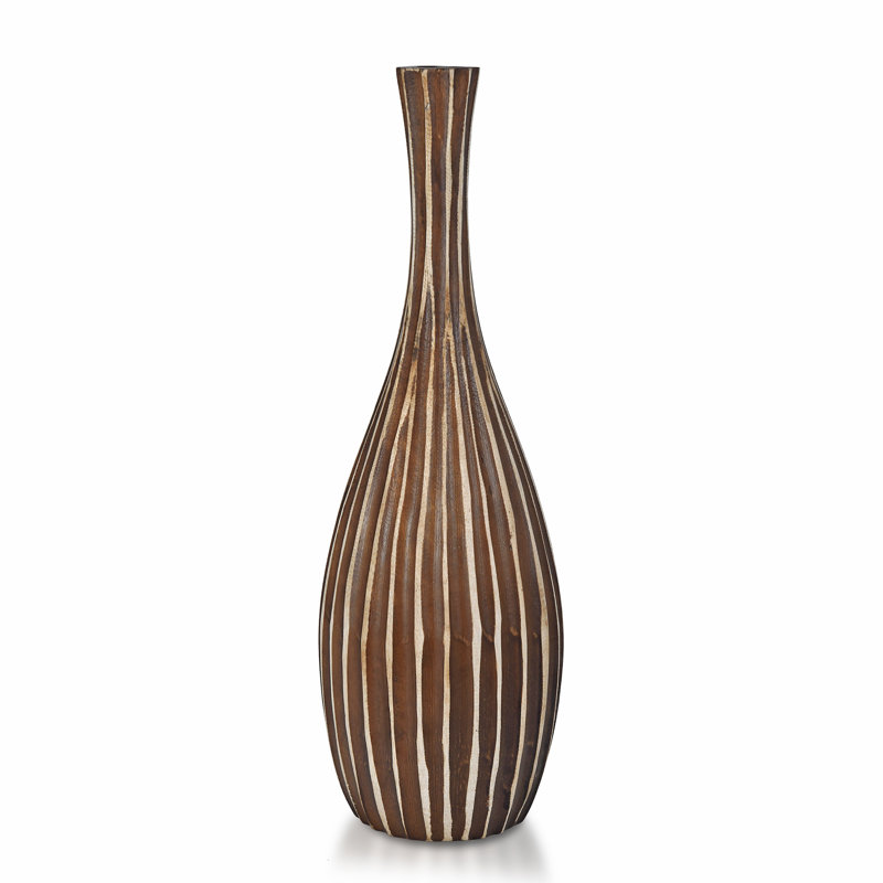  Grand vase en bois de manguier sculpté à la main avec rayures verticales