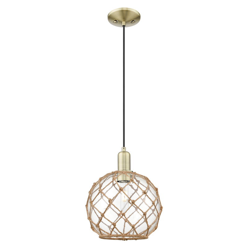 Arcadia - Ametra - Mini-luminaire suspendu à cordon 1 lumière 10 po, H 12,83 po x l 10 po x P 10 po, Laiton antique